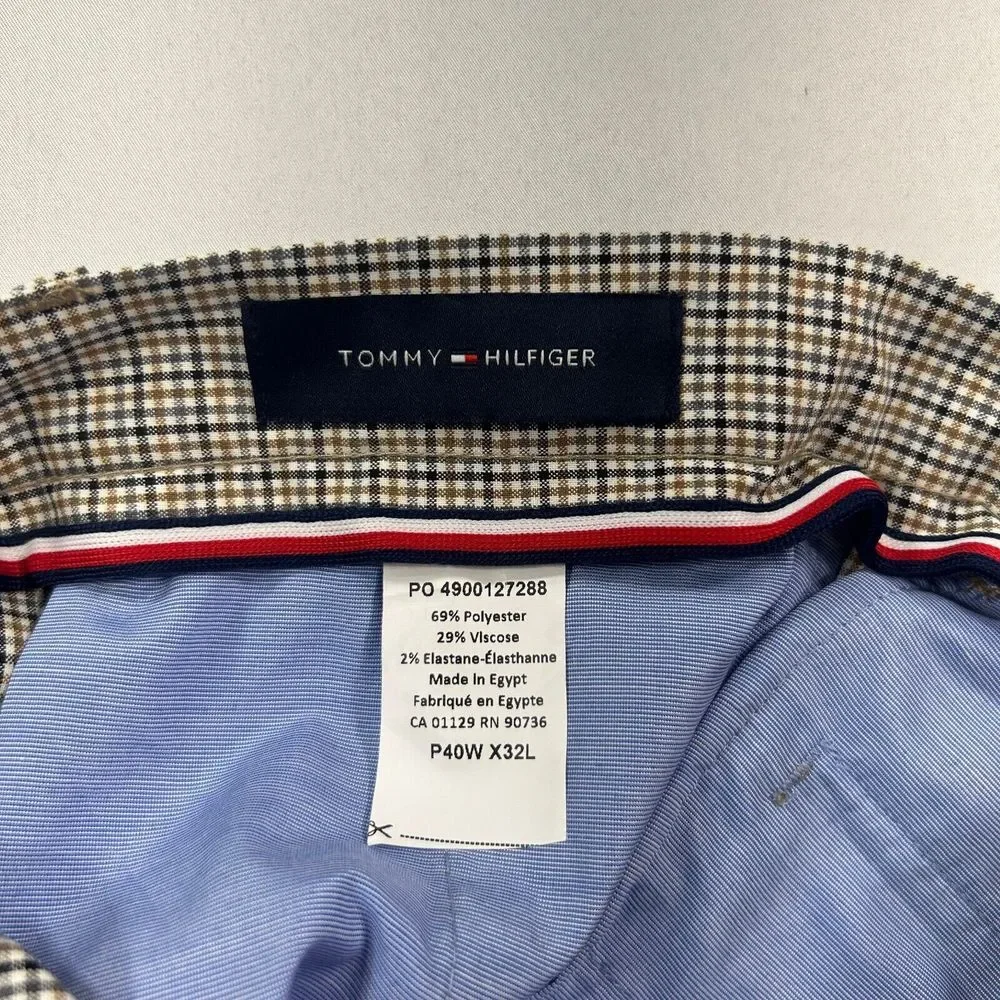 Tommy Hilfiger Performance‎ Dress Pants Mens 40x32 Tan Check Stretch Modern-Fit